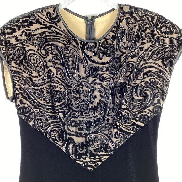 Vintage Velvet And Lace Black Midi Aline Dress Size Medium - Picture 3 of 11